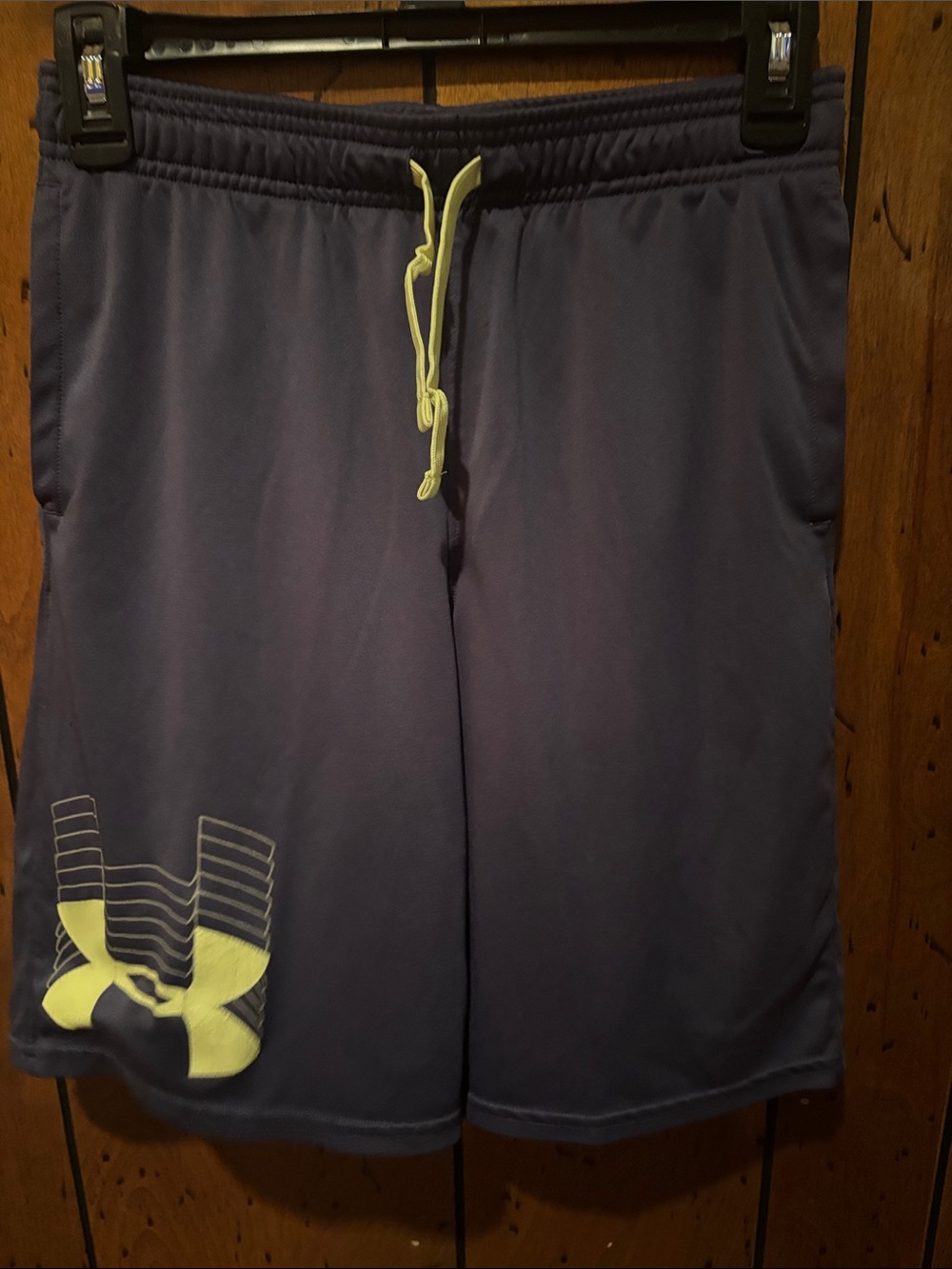 Under Armour boys Navy Athletic Shorts with Yellow Accents